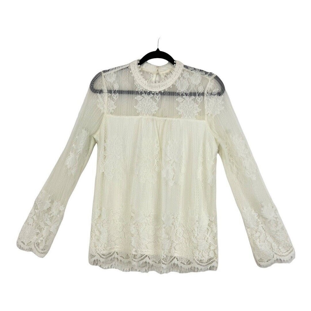 Altar'd State Womens Size Small White Floral Lace Victorian Blouse